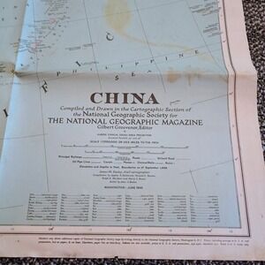 Vintage 1945 National Geographic China Map WWII Era Historical 37x26.5